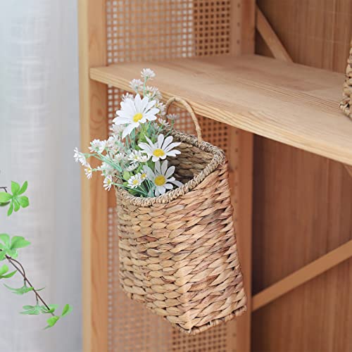 GYASVWU Woven Hanging Basket Water Hyacinth Hanging Wall Basket Wicker Handmade Baskets for Garden Farmhouse Home (Seagrass mouth)