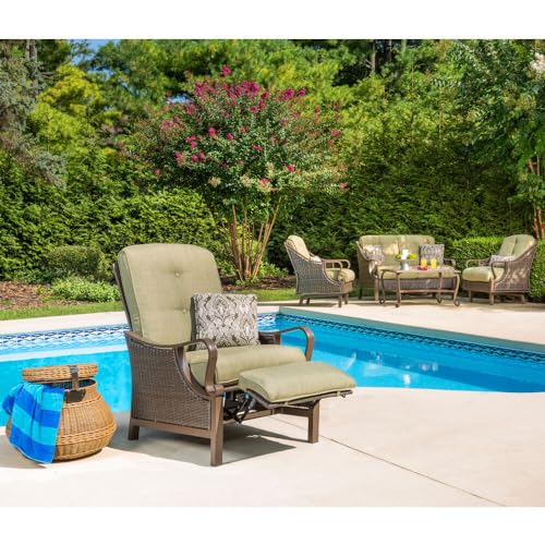 Cambridge Saratoga Hand-Woven Wicker Reclining Outdoor Chair, UV Protected Cushions, Weather and Rust Resistant Steel Frame, Outdoor Recliner, Meadow Green