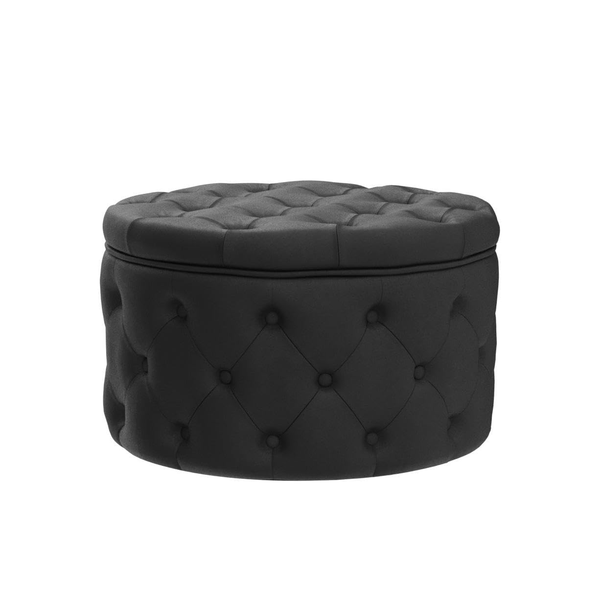 Homebeez 24.8" Round Velvet Storage Ottoman, Button Tufted Footrest Stool Coffee Table for Living Room, Black