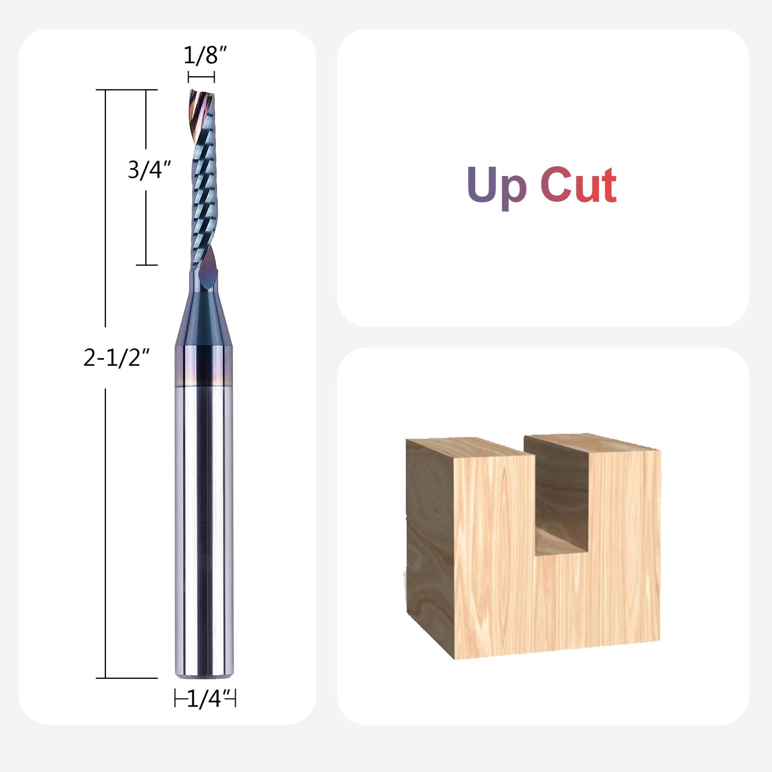 SpeTool Carbide O Flute Spiral Router Bit 1/8 Inch Cutting Diameter 1/4 Inch Shank with Coating Acrylic Non-Ferrous Metal CNC Milling Cutter