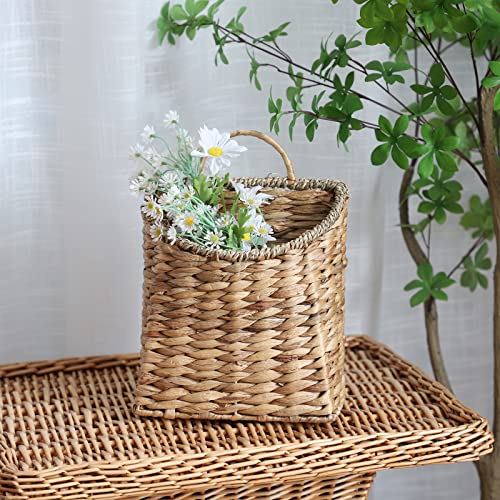 GYASVWU Woven Hanging Basket Water Hyacinth Hanging Wall Basket Wicker Handmade Baskets for Garden Farmhouse Home (Seagrass mouth)