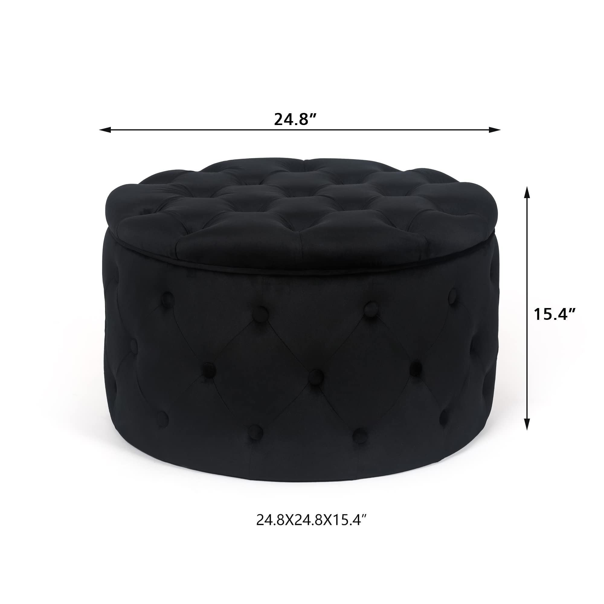 Homebeez 24.8" Round Velvet Storage Ottoman, Button Tufted Footrest Stool Coffee Table for Living Room, Black