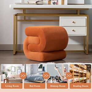 LETESA Modern Velvet Upholstered Ottoman, Exquisite Small End Table, Soft Foot Stool with S-Shape, Dressing Makeup Chair, Comfortable Seat for Living Room, Bedroom, Entrance (Orange, S-Shape)