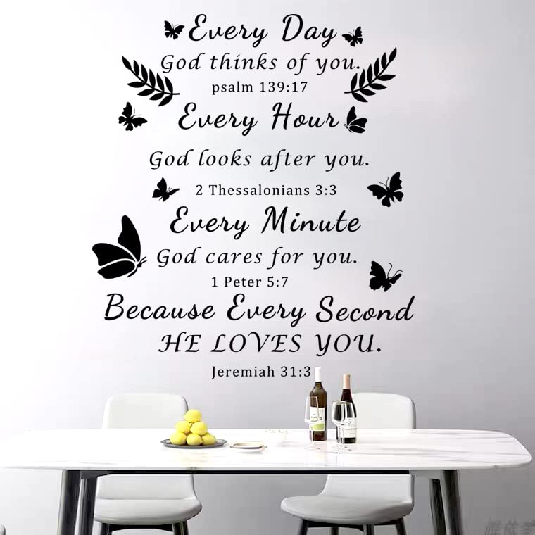 Bible Verse Wall Stickers Inspirational Wall Decal Vinyl Quote Bible Sticker Christian Praise God Religious Peel and Stick Wall Decals for Living Room Bedroom Office Home Décor Wall Decoration.