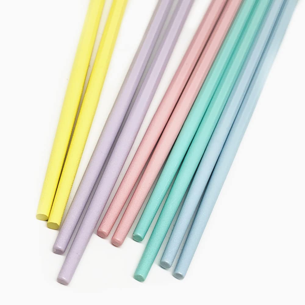 5 Pairs Fiberglass Reusable Chopsticks, Non-Slip, 5 Pairs Set (Rainbow)