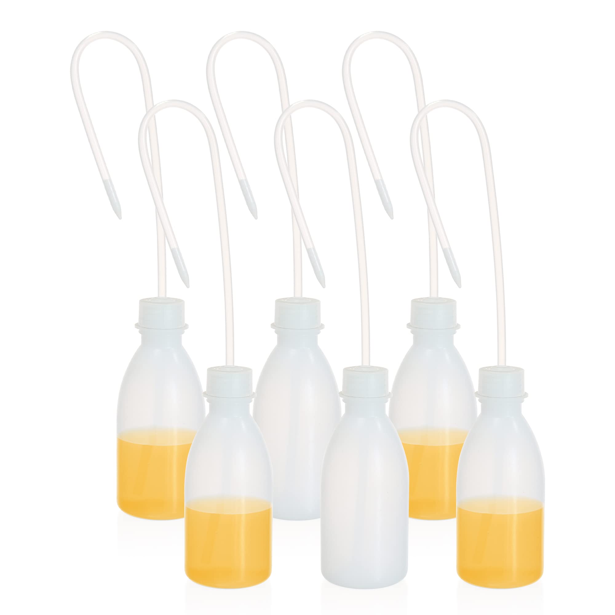 ULAB 6pcs of Vol.250ml (8oz) Wash Bottles, Narrow Mouth Squeeze Bottles, LDPE material, with Long Dispensing Tube, UWB1025