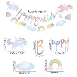 Unicorn Happy Birthday Banner with Sparkle Gold Glitter for Girls and Boys Cartoon Clouds Stars Rainbow Birthday Decorations Baby Shower Banner Unicorn Themed Party Supplies