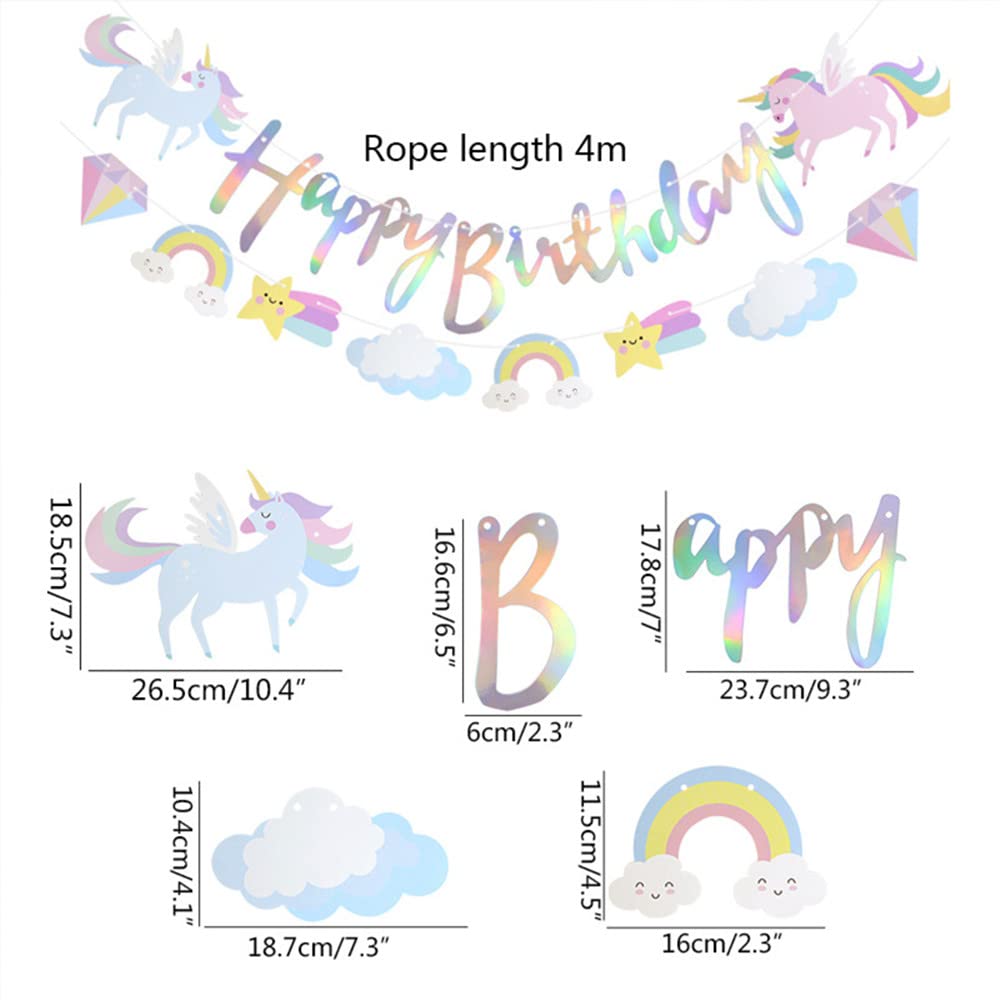 Unicorn Happy Birthday Banner with Sparkle Gold Glitter for Girls and Boys Cartoon Clouds Stars Rainbow Birthday Decorations Baby Shower Banner Unicorn Themed Party Supplies