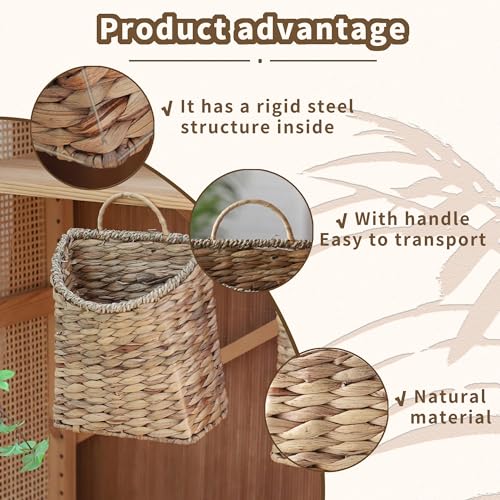 GYASVWU Woven Hanging Basket Water Hyacinth Hanging Wall Basket Wicker Handmade Baskets for Garden Farmhouse Home (Seagrass mouth)