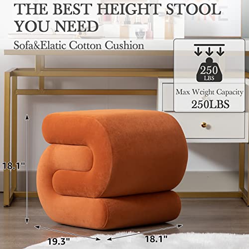 LETESA Modern Velvet Upholstered Ottoman, Exquisite Small End Table, Soft Foot Stool with S-Shape, Dressing Makeup Chair, Comfortable Seat for Living Room, Bedroom, Entrance (Orange, S-Shape)