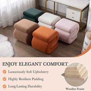 LETESA Modern Velvet Upholstered Ottoman, Exquisite Small End Table, Soft Foot Stool with S-Shape, Dressing Makeup Chair, Comfortable Seat for Living Room, Bedroom, Entrance (Orange, S-Shape)