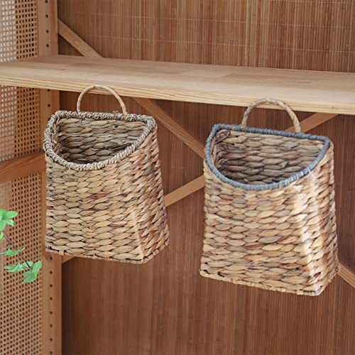 GYASVWU Woven Hanging Basket Water Hyacinth Hanging Wall Basket Wicker Handmade Baskets for Garden Farmhouse Home (Seagrass mouth)