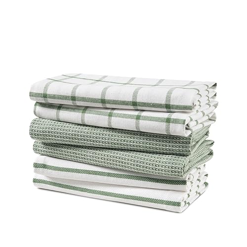 LANE LINEN Kitchen Towels Set - Pack of 6 Cotton Dish Towels for Drying Dishes, 18”x 28”, Kitchen Hand Towels, Absorbent Tea Towels, Dish Towels for Kitchen, Quick Drying Kitchen Towel Set - Olive