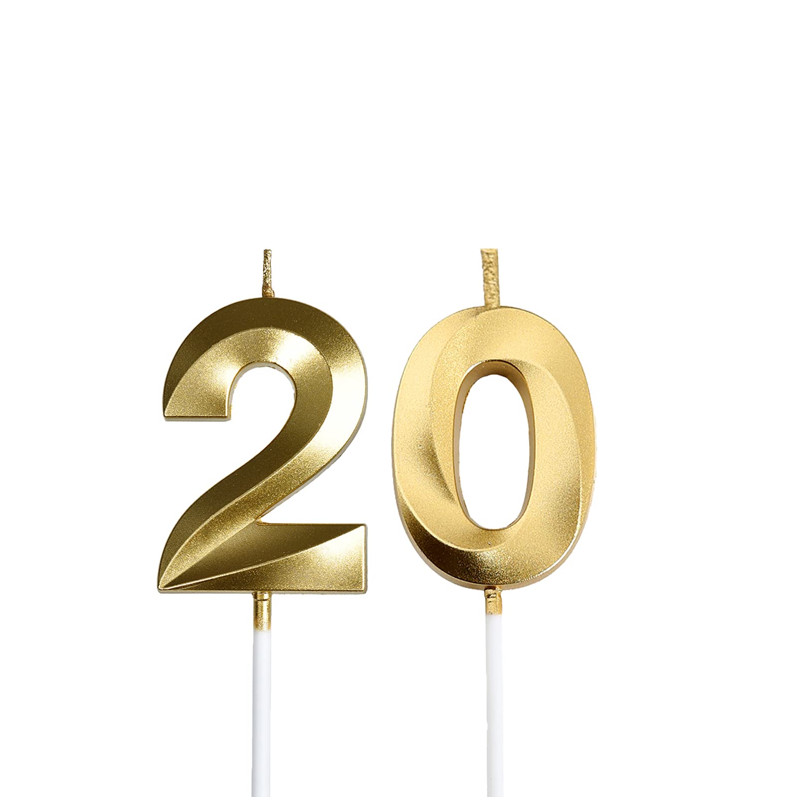 Gold 20th Birthday Candles,Gold Number 20 Cake Topper for Birthday Decorations Party Decoration