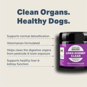 Four Leaf Rover - Liver/Kidney Supplements for Dogs | Enhance & Support Liver/Kidney Functions | Dog Kidney Support |Proprietary Blend of Organic Mushroom – 60-Day Medium Dog Supply