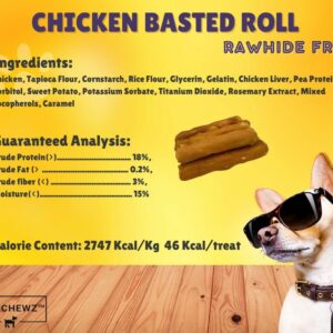 DOGCHEWZ™ Rawhide Free Basted Roll Chicken Wrapped Dog Chew Treats | Size 5 Inch (8 Count/Bag) - Gluten Free