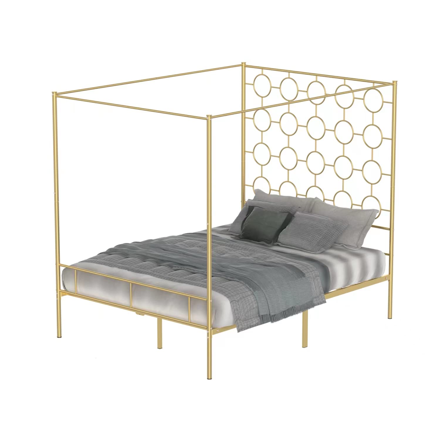 PAUKIN Gold Metal Canopy Bed Frame Queen/Mattress Foundation with Steel Slat Support/No Box Spring Needed/Easy Assembly, Queen