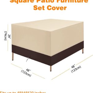 Mancro Square Patio Table Cover, 48 Inch Water-Resistant Outdoor Furniture Covers for Table and Chairs, Windproof & UV-Protection Patio Cover Fire Pit Covers 48L x 48W x 29H, Brown Outdoor Table Cover