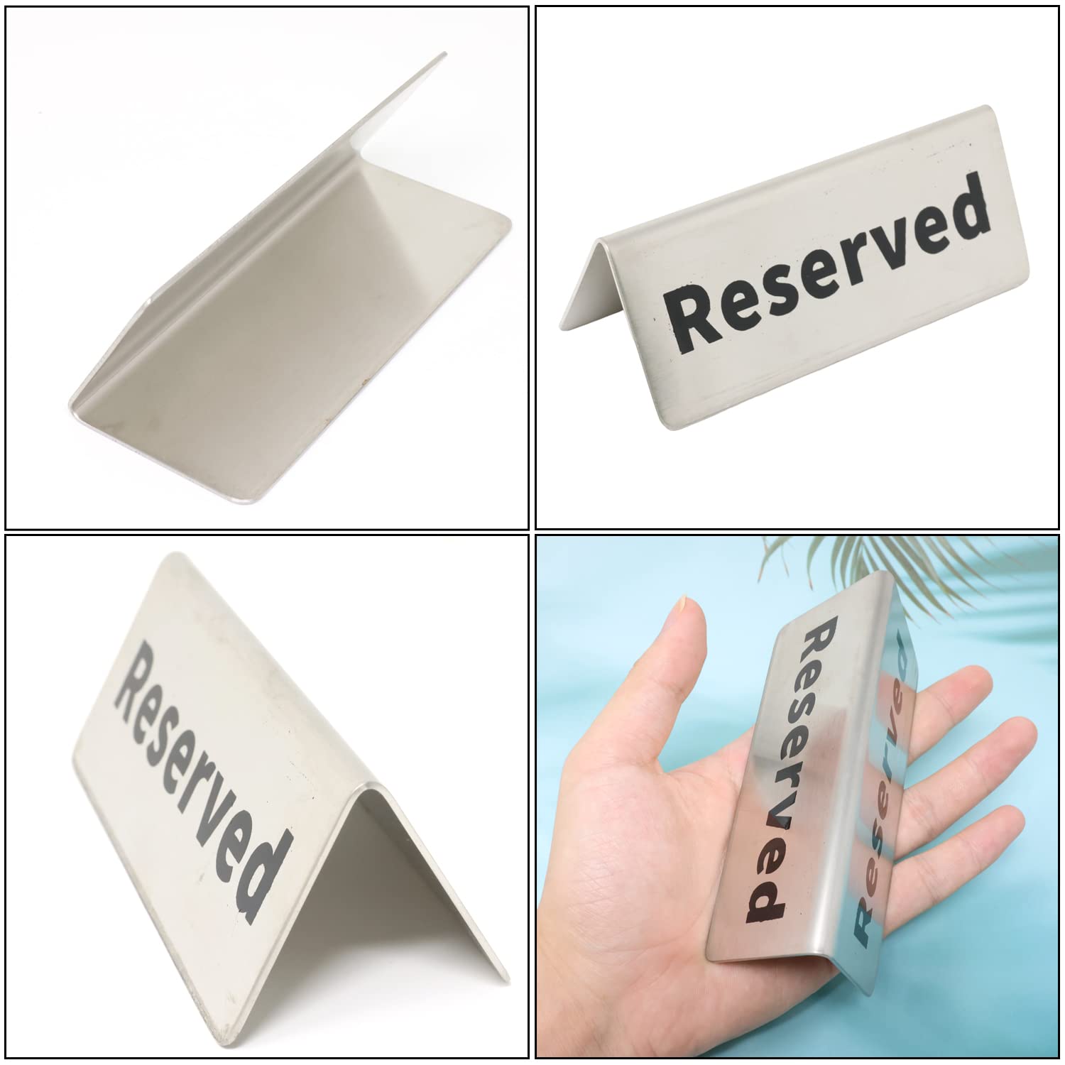 Honbay 2PCS Double Side Reserved Table Signs Tent Stainless Steel Desk Logo Indicator for Business Restaurant Banquets and Dinner Parties