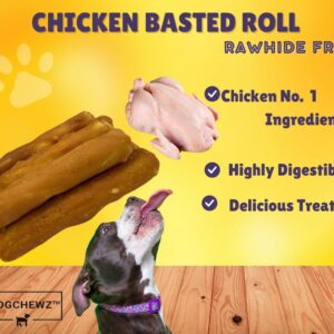 DOGCHEWZ™ Rawhide Free Basted Roll Chicken Wrapped Dog Chew Treats | Size 5 Inch (8 Count/Bag) - Gluten Free