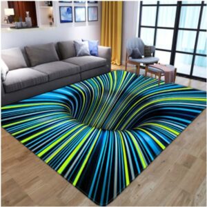 CERYUEE 3D Optical Illusion Rug Door Mat Carpet Geometric Vortex Trippy Area Rugs for Bathroom Kitchen Office Blue & Green 47x31 inch