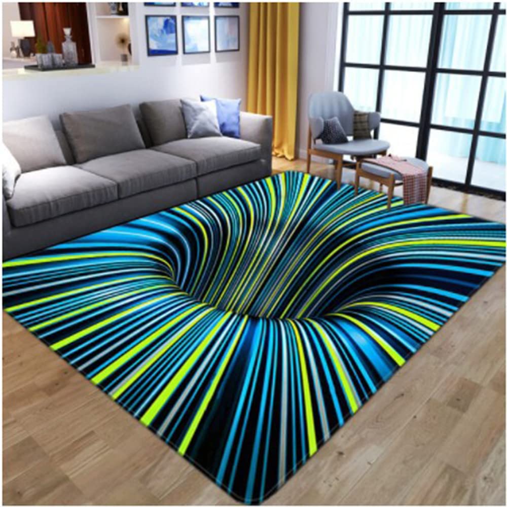 CERYUEE 3D Optical Illusion Rug Door Mat Carpet Geometric Vortex Trippy Area Rugs for Bathroom Kitchen Office Blue & Green 47x31 inch