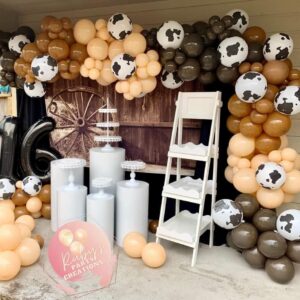 Cow Balloons Garland Arch Kit with Neutral Brown Blush Various Sizes Balloon for CowBoy CowGirl Themed Party Baby Shower Farm Birthday Party Decorations