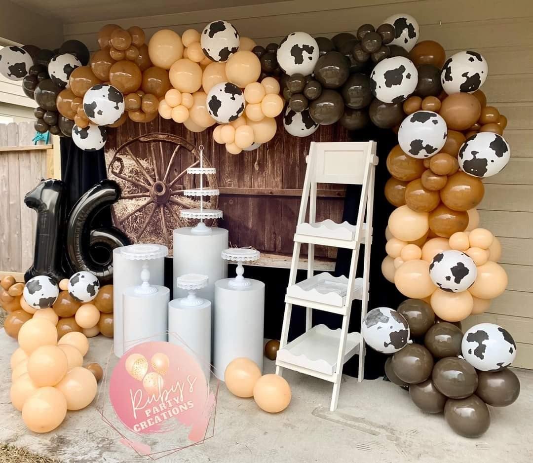 Cow Balloons Garland Arch Kit with Neutral Brown Blush Various Sizes Balloon for CowBoy CowGirl Themed Party Baby Shower Farm Birthday Party Decorations