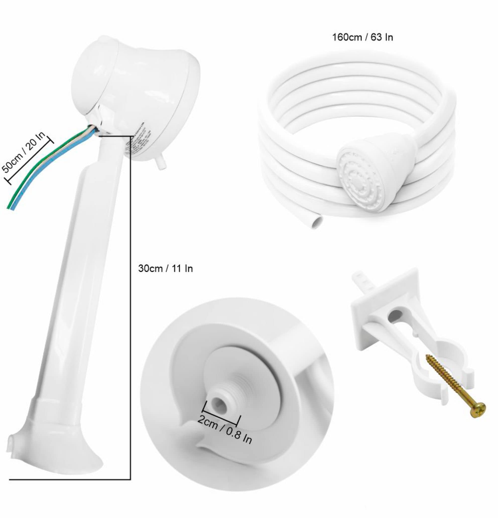 FAME - Electric shower 110V - 4 temperatures. Includes: Head, hose with hand head + support, installation tube, free spare resistance included - Calentador de Agua Electrico.