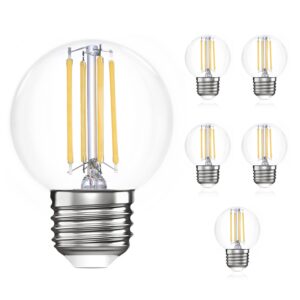 omibrite dimmable e26 led bulb 60 watt equivalent, globe light bulbs, decorative light bulb, 6 watt neutral white 4000k, g16.5 light bulb for chandeliers, bathroom makeup mirror, 600lm, cri95, 6pack