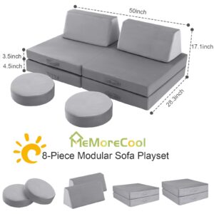 MeMoreCool Kids Couch for Playroom, Modular Kids Play Couch for Toddlers, Kids Couch Building Fort, Foam Couch for Kids Explorer Sofa, Grey