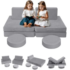 memorecool kids couch for playroom, modular kids play couch for toddlers, kids couch building fort, foam couch for kids explorer sofa, grey