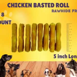 DOGCHEWZ™ Rawhide Free Basted Roll Chicken Wrapped Dog Chew Treats | Size 5 Inch (8 Count/Bag) - Gluten Free