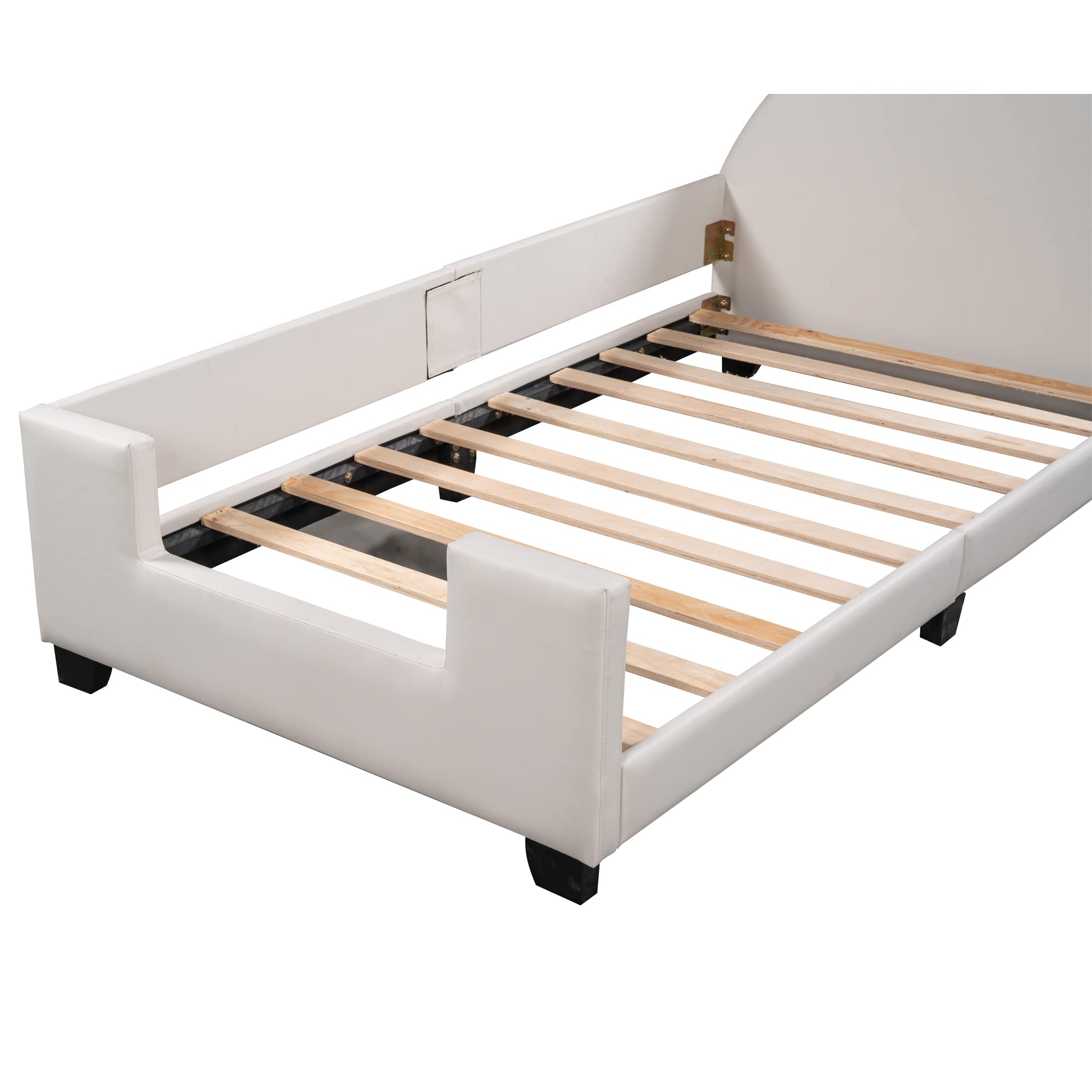 Bellemave Twin Upholstered Daybed with Carton Ears Shaped Headboard, Low Platform Bed Frame with Rails for Kids Girls Boys Teens, White