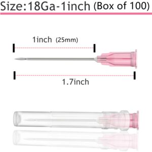 100 Pcs 18Ga 1 Inch/25mm Lab Dispensing Needle Luer Lock, Individually Sealed Wrapped