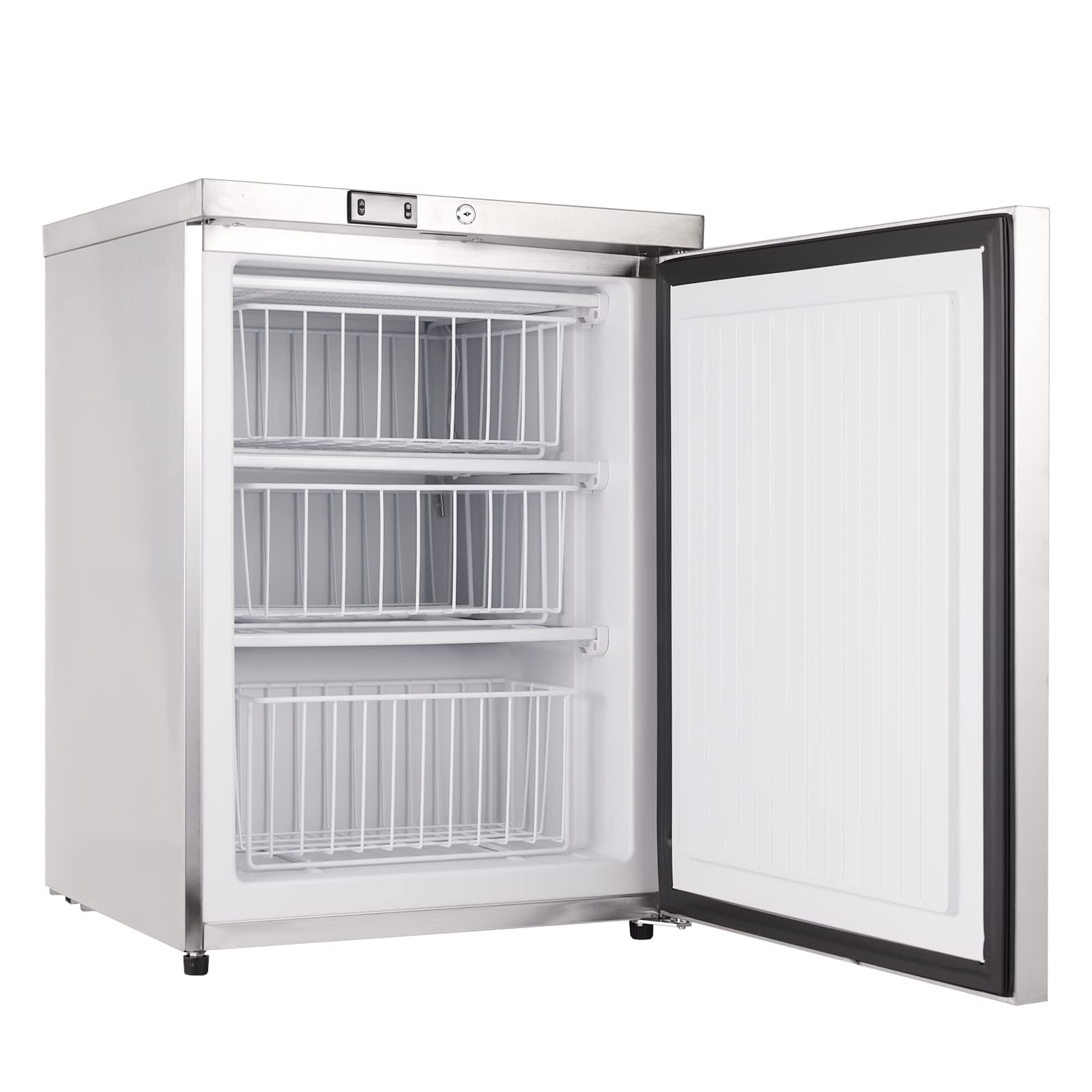 HCK 4.1 Cu.ft. Undercounter Freezer with Food-Grade Stainless Steel Body, Electronic Temperature Control, Lockable Door, 3 Movable Baskets, Built Design for Home and Commercial Use, 11 to 3.2℉.