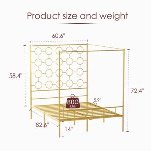 PAUKIN Gold Metal Canopy Bed Frame Queen/Mattress Foundation with Steel Slat Support/No Box Spring Needed/Easy Assembly, Queen