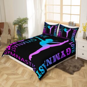 Feelyou Love Gymnastics Bedding Set for Girls Boys Children Floor Exercises Ballet Comforter Cover Decorative Athletics Duvet Cover Neon Blue Purple Bedspread Cover Twin Size 2Pcs Bedclothes