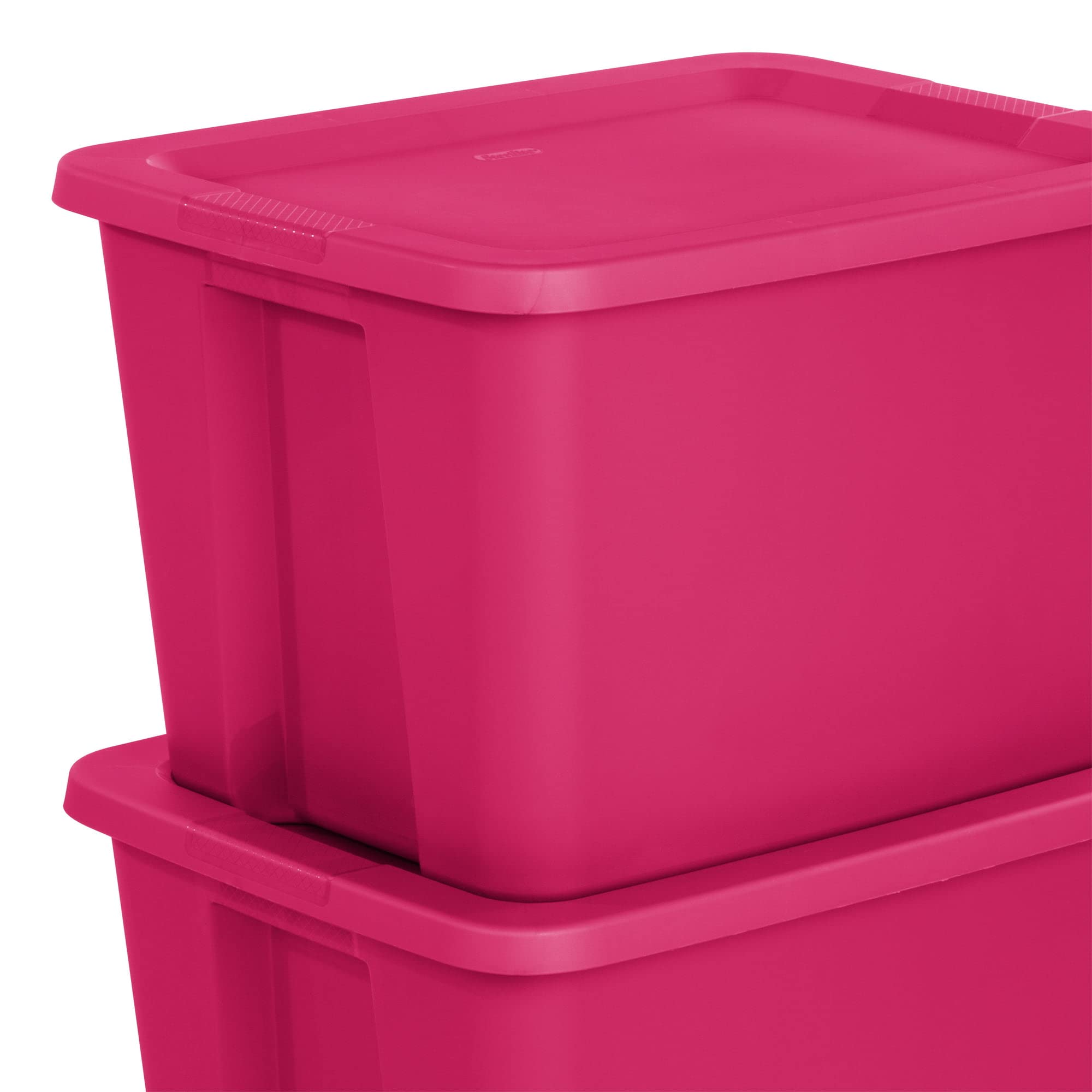 ouyoo Plastic Storage Bin 18 Gallon Storage Tote Organizing Container with Durable Lid , Stackable and Nestable, Great for Garage Storage, Office Supplies, Clothes, Moving Boxes, 8 Pack（Fuchsia ）