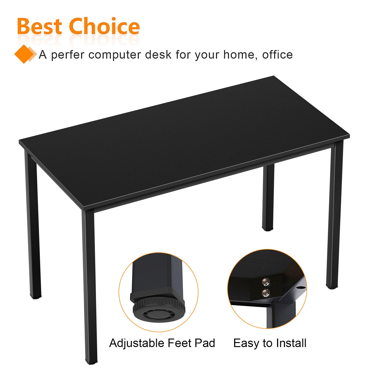 Need Small Computer Desk Writing Desk 39 3/8'' L Study Desk for Small Space Gaming Desk Sturdy and Heavy Duty Home Office Desk for Dormitory/Meeting Room AC3CB(100 * 60) Beside Table,Black/Black