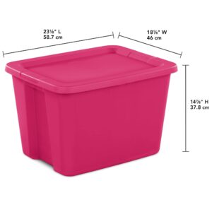 ouyoo Plastic Storage Bin 18 Gallon Storage Tote Organizing Container with Durable Lid , Stackable and Nestable, Great for Garage Storage, Office Supplies, Clothes, Moving Boxes, 8 Pack（Fuchsia ）