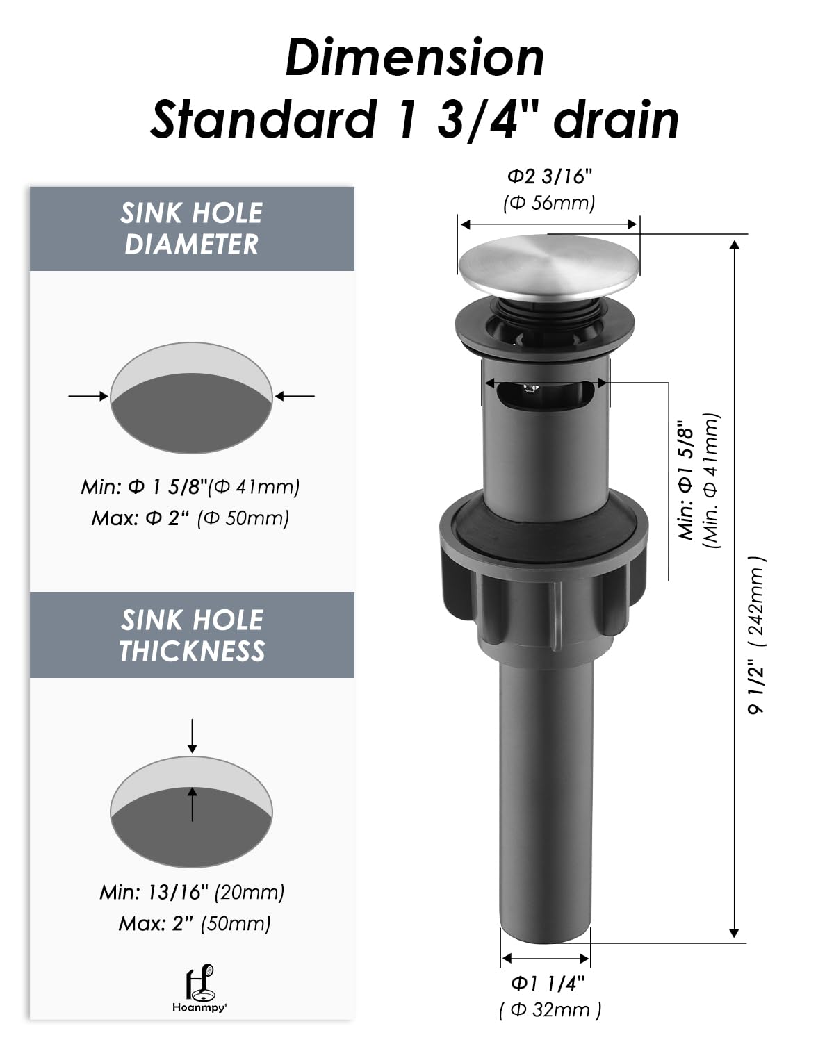 Vessel Sink Drain Brushed Nickel,Bathroom Pop up Drain with Anti-Clogging Drain Strainer,Sink Drain Assembly with Overflow,Fits Standard American Drai