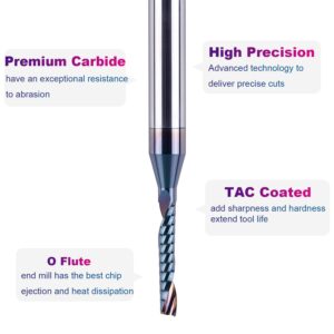 SpeTool Carbide O Flute Spiral Router Bit 1/8 Inch Cutting Diameter 1/4 Inch Shank with Coating Acrylic Non-Ferrous Metal CNC Milling Cutter