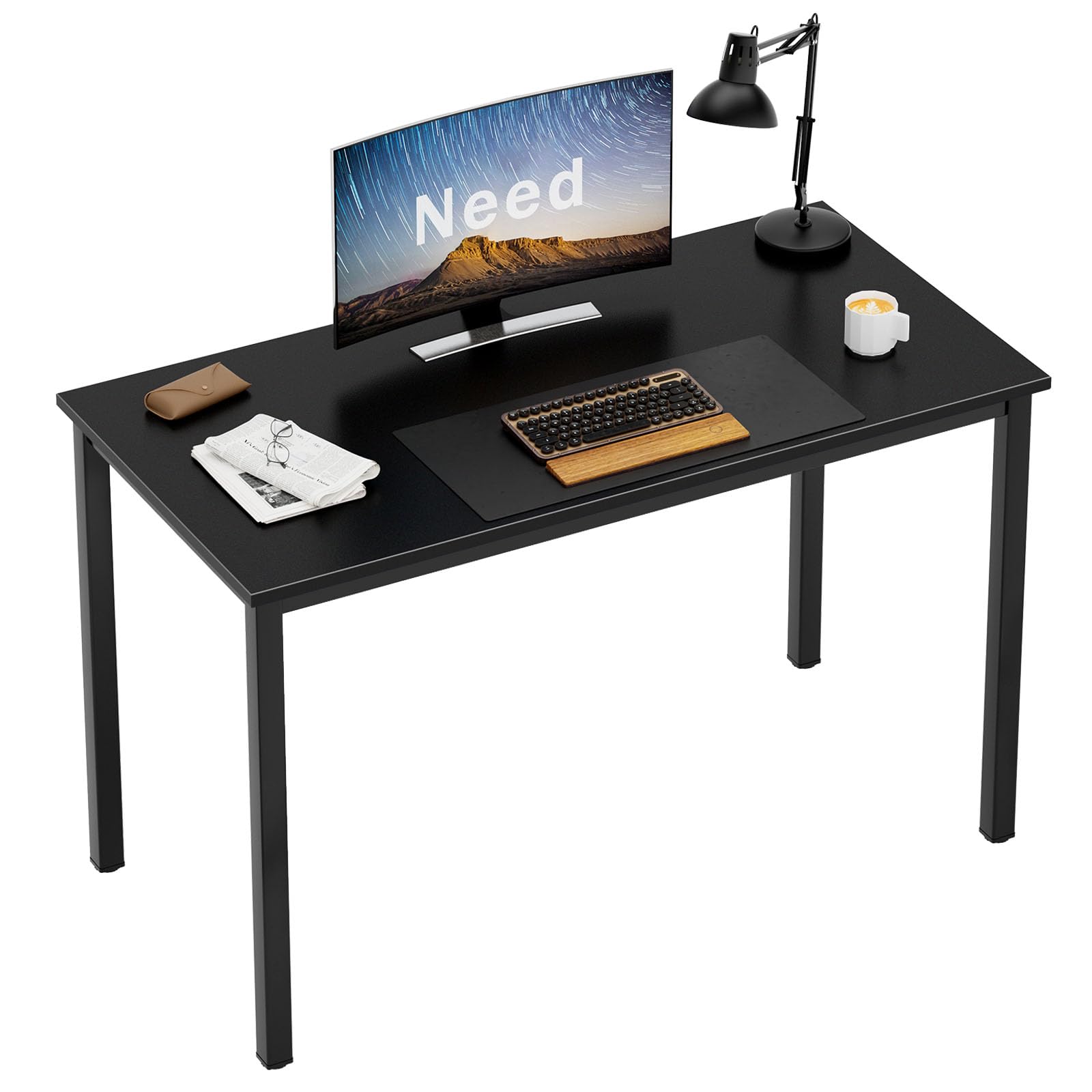 Need Small Computer Desk Writing Desk 39 3/8'' L Study Desk for Small Space Gaming Desk Sturdy and Heavy Duty Home Office Desk for Dormitory/Meeting Room AC3CB(100 * 60) Beside Table,Black/Black