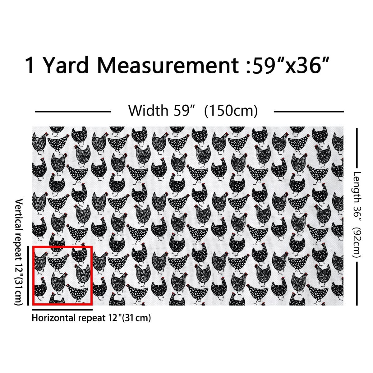 Cute Chicken Fabric by The Yard Cartoon Lovely Black Farm Animal Decorative Fabric for Kids Teens Rustic Farmhouse Style Fabric for DIY Upholstery and Home Accents 1 Yard