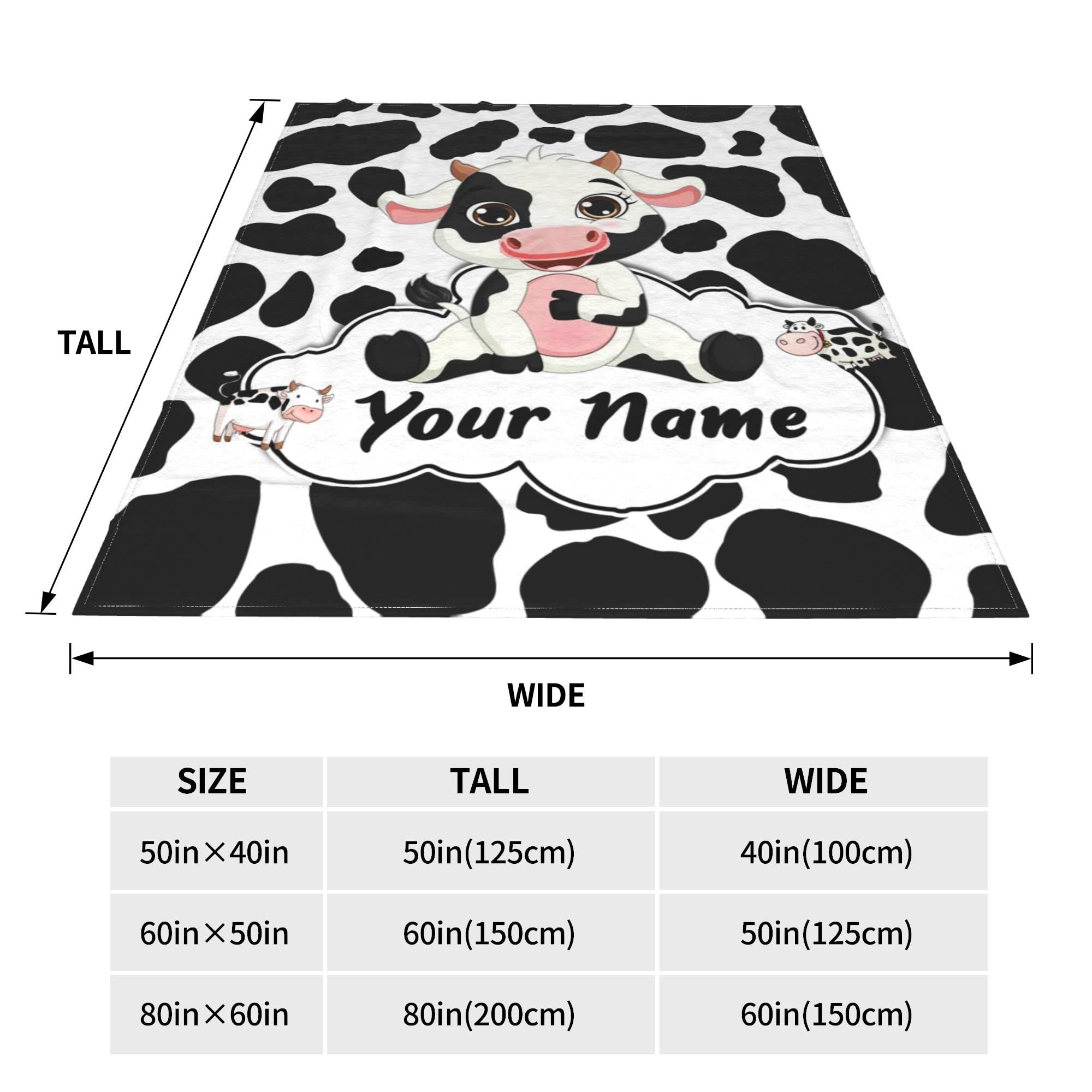 KSUPER Personalized Cow Print Blanket with Name Custom Black White Cute Cow Print Throw Blankets for Baby Girls Boys Kids Daughter Sofa Christmas Birthday Gifts