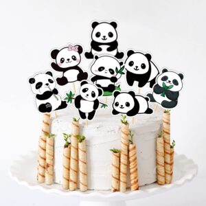 50 Pack Panda Cupcake Topper Panda Birthday Cake Decoration Cute Panda Themed Stickers (2 in 1) Baby Shower Kids Birthday Wedding Party Supplies