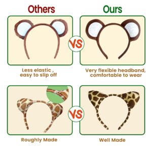 Flying Childhood 16Pcs Jungle Animal Ears Headbands as Safari Party Favors Wild One Birthday Decorations Plush Animal Headpiece for Kids Adults