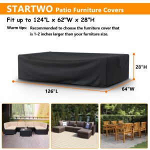 STARTWO Patio Furniture Covers, Waterproof Heavy Duty 500D Outdoor Sectional Sofa Cover, 126x64x28in, Patio Cover for Outdoor Furniture with Windproof Buckles, Patio Table and Chair Set Cover, Black