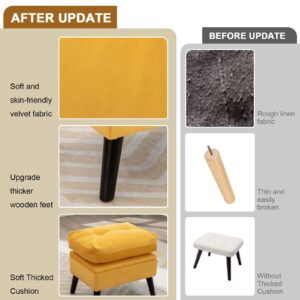 TTGIEET Accent Chair with Storage Ottoman, Living Room Chair Comfy with Adjustable Backrest & Side Pocket, Modern Velvet Armchair for Living Room, Bedroom, Office (Yellow)